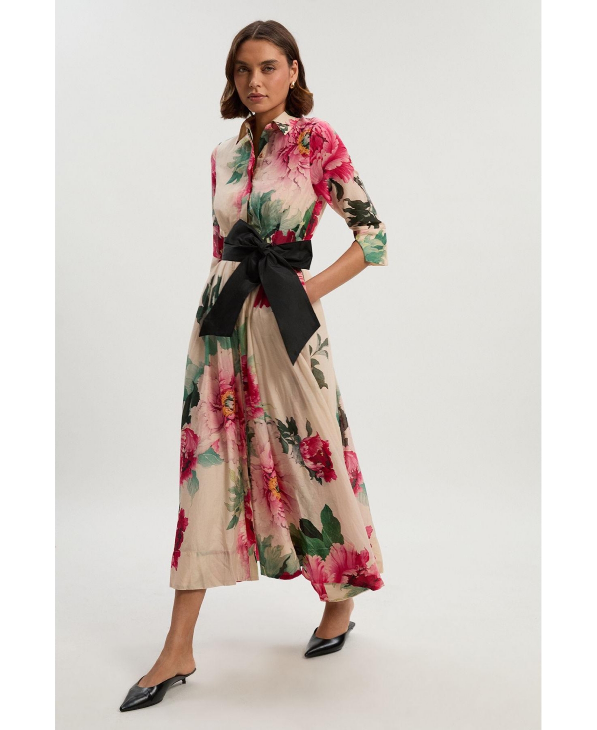 Karen Millen Women's Floral Woven Belted Maxi Shirt Dress