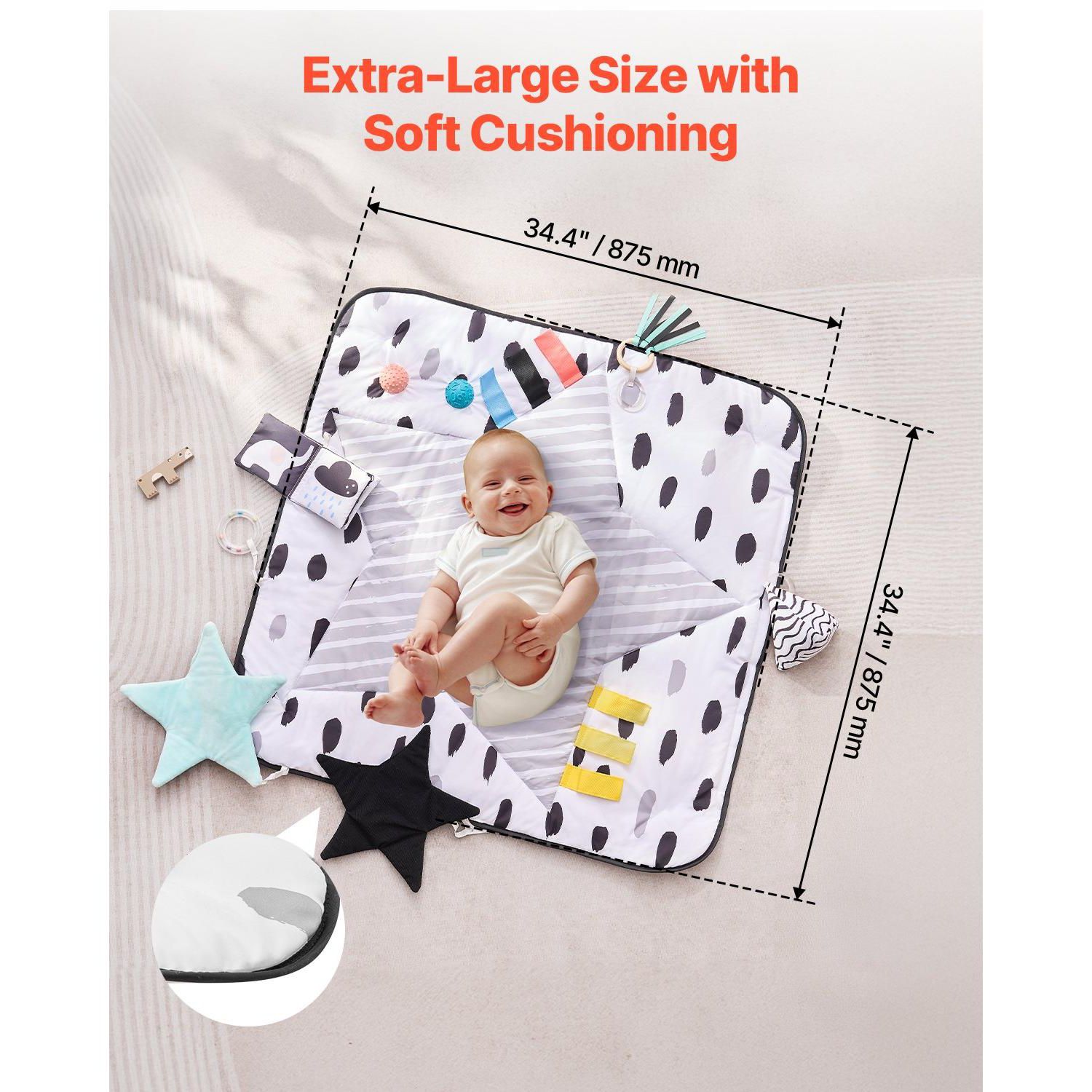 Infant Foldable Washable Play Gym Mat with 6 Detachable Toys