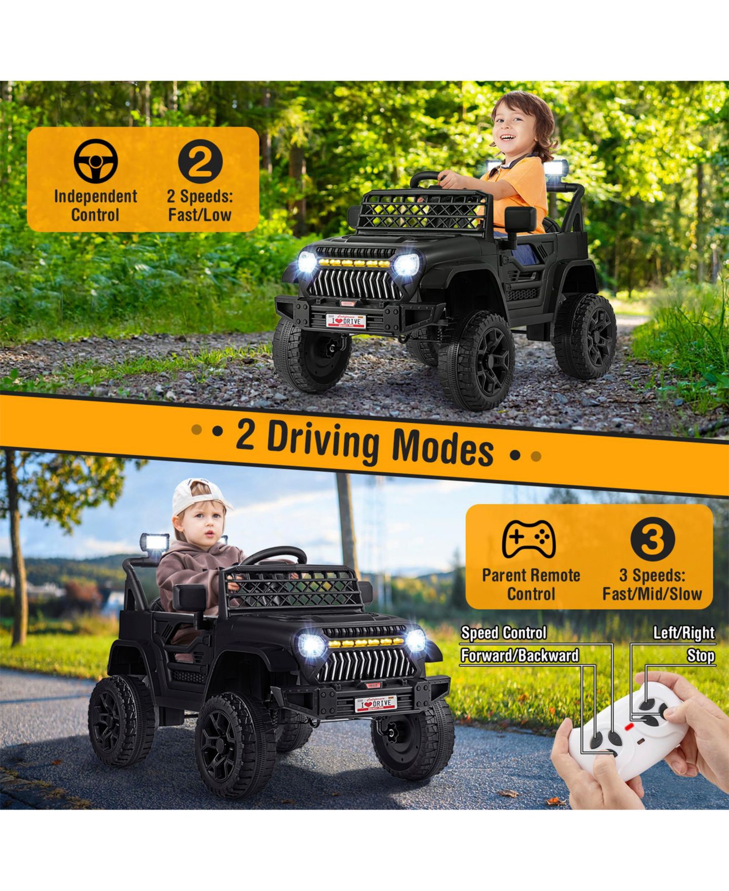 Детская игрушка SUGIFT 12V Kids Ride on Truck Car with Dual Motors, Parental Remote & Music Player, Ages 3+, цвет: Чёрный — фото 6