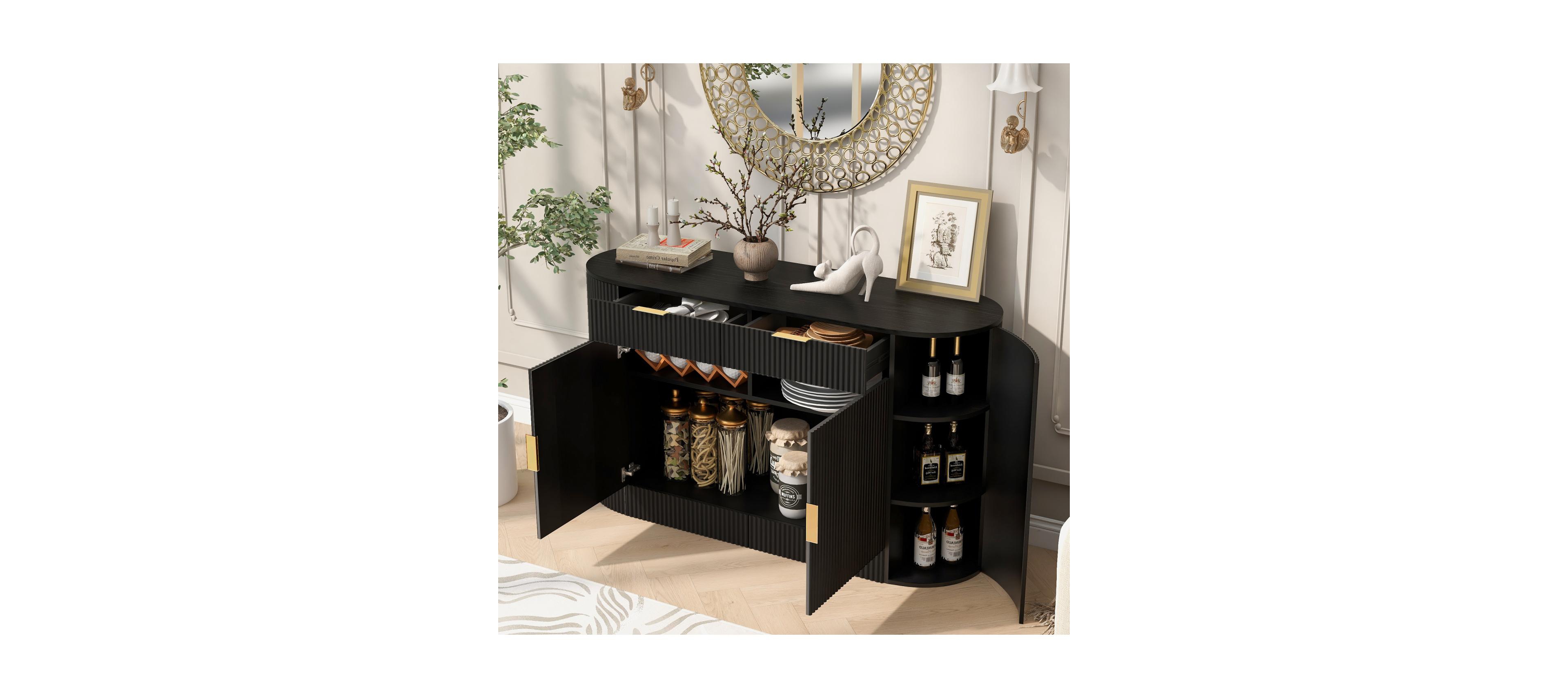 Streamdale Furniture 55.1" Modern Storage Cabinet - 2 Doors, Drawers, Stripe Mdf Sideboard