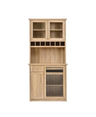 Farmhouse Buffet with Hutch - Kitchen Pantry Storage Cabinet with Wine Rack