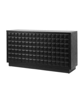 Modern 4-Door Storage Cabinet with Geometric Doors & Metal Trim