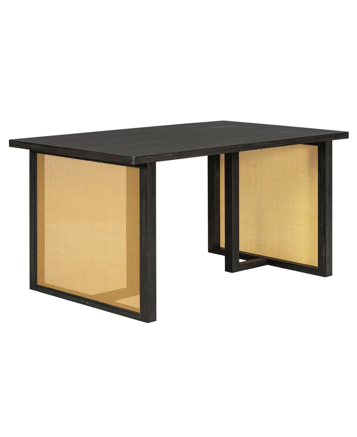 Streamdale Furniture 7-Piece Farmhouse Dining Set for 6 - 59.8" Distressed Oak Table & 6 Rattan Chairs