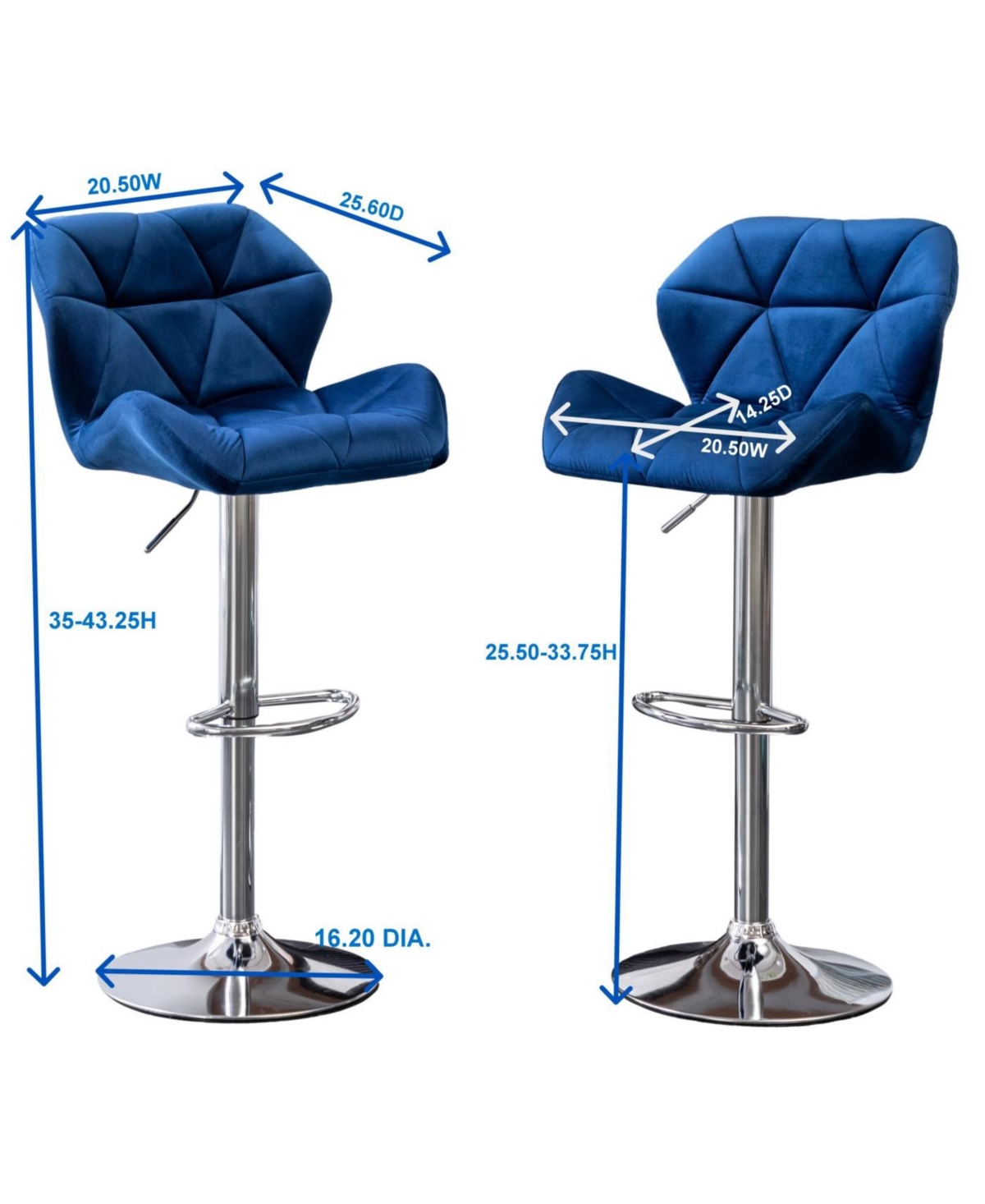 Streamdale Furniture Breni Velvet Diamond Tufted Swivel Adjustable Height Barstool