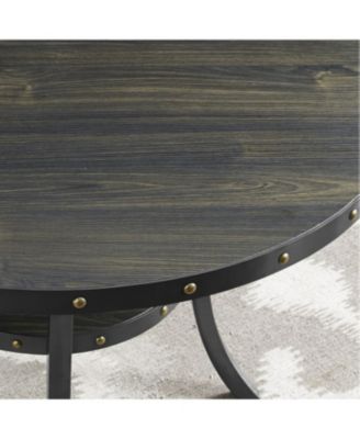 3-Piece 36" Round Espresso Bar Table w/ 2 Blue Nail Head Pub Chairs