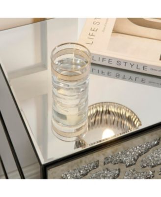 Mirrored Bedside Nightstand with 3 Drawers, Silver Accent End Table