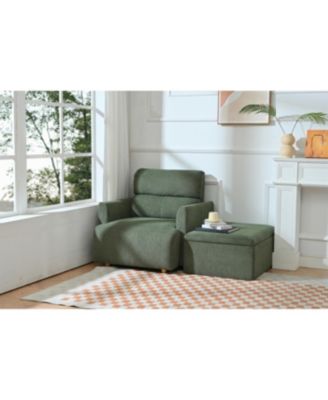 Oversized Dark Green Accent Armchair with Storage Ottoman