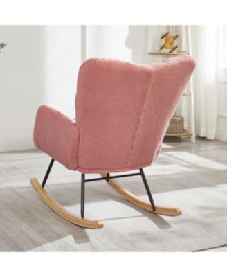 Pink Teddy Fabric Glider Chair with Metal Frame