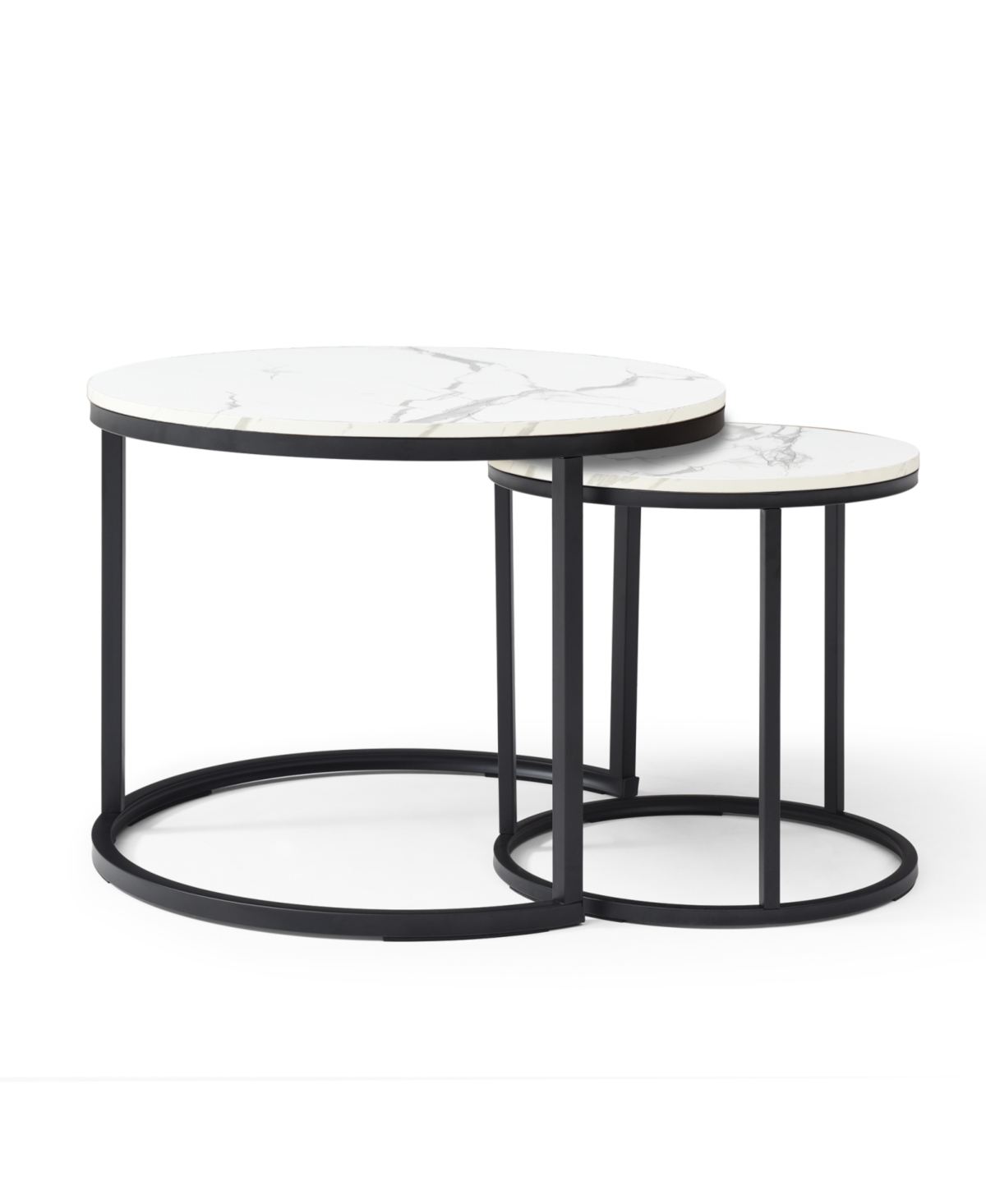 Streamdale Furniture Set of 2 White/Gray Marble Pattern Nesting Coffee Tables with Black Frame