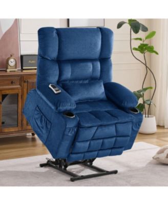 Dual Motor Large Power Lift Recliner Chair with Heat & Cup Holders, BLUE