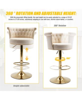 Velvet 360 Rotating Bar Chair with Adjustable Height - Modern Kitchen Island Chair