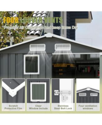  6x8FT Outdoor Steel Storage Shed with Clear Window &amp; Lockable Doors, Dark Gray