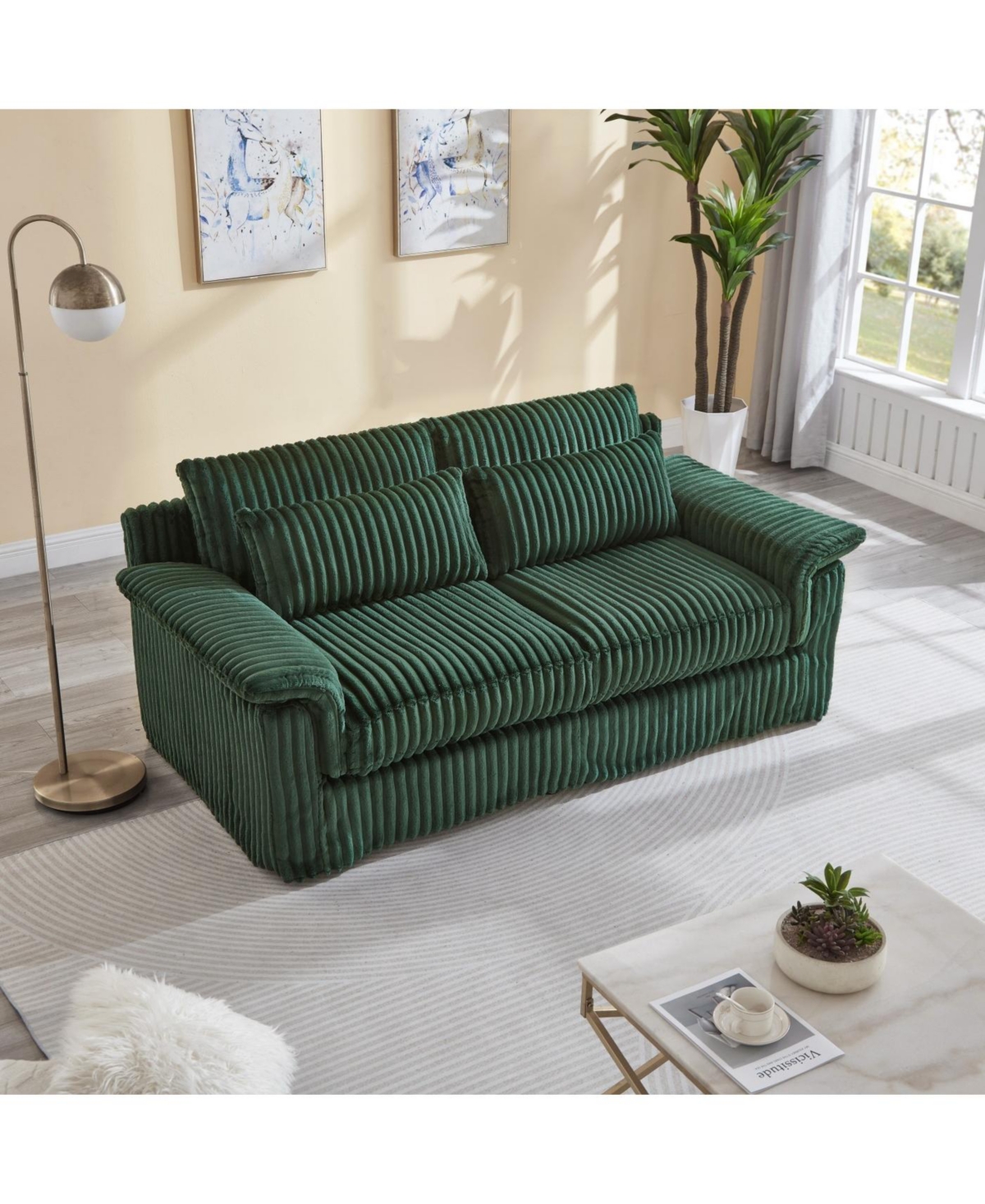 Streamdale Furniture Streamdale Corduroy Loveseat Sofa with Pillow Top Arms & 2 Accent Pillows