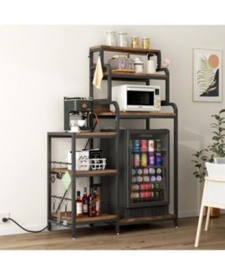 Multifunctional 7-Tier Mini Fridge & Microwave Stand with Outlets