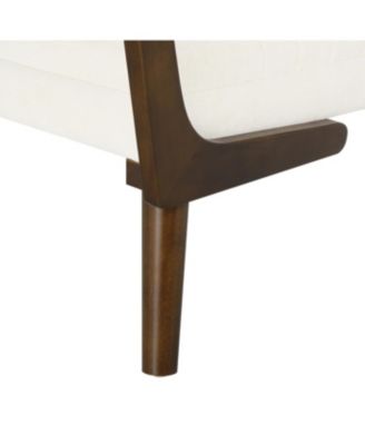 52" Mid Century Bench with Walnut Wood Leg, Channeled Upholstered Footrest Stool