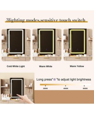 Streamdale 4-Drawer Vanity Desk with LED Mirror & Carved Details, Makeup Table with Stool