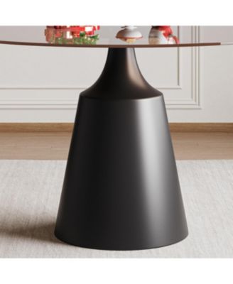 35" Round Mid-Century Modern Pedestal Dining Table with Black Glass Top