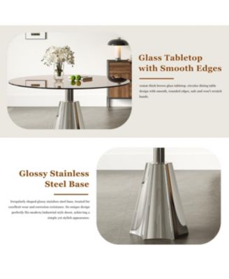 Compact 35" Round Dining Table, Black Glass Top & Silver Base