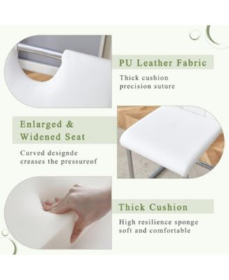  Luxury Modern 63" Dining Table Set w/ 4 Upholstered Chairs, White Glass Top, Steel Base