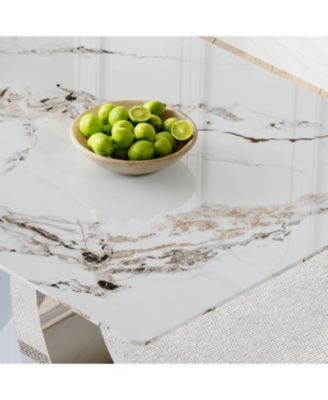 Switchable Mode Stainless Steel Legs Dining Set: White Glass Top & 6 Black Armchairs