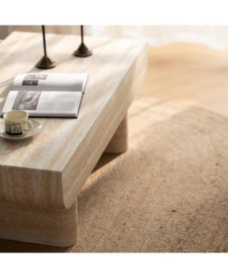 Coffee Table with Faux Marble Tabletop & Fluted Drawer