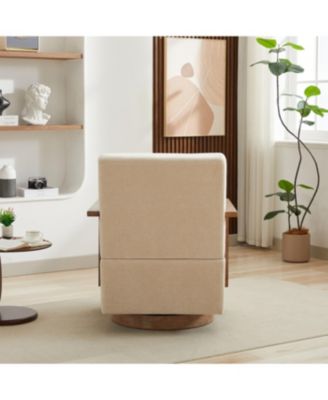 Modern Upholstered Swivel Accent Chair with Solid Wood Armrests - Beige