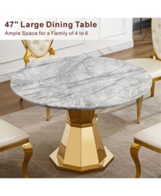  47" Round Marble Dining Table with Stainless Steel Base (Gold/Gray)