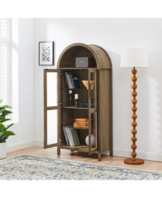 Modern Retro Wooden Storage Cabinet with Adjustable Glass Partitions - Brown