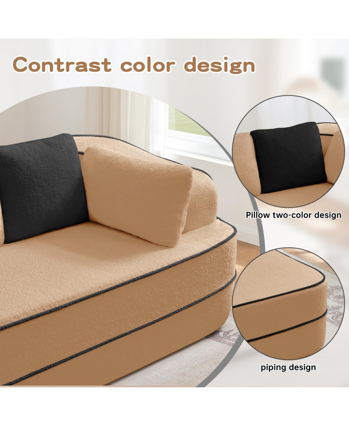 Streamdale Furniture Streamdale Teddy Fabric 4-Seat Boneless Sofa, Camel