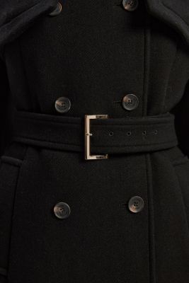 Women's Wool Mix Belted Trench Maxi Coat.