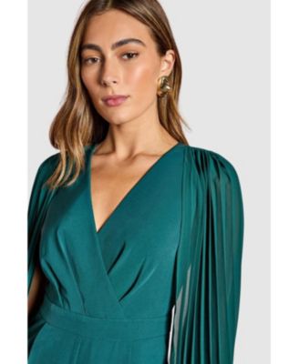 Women's V Neck Pleated Long Sleeve Jumpsuit