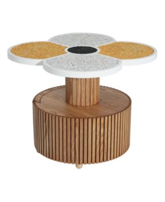  Unique Four-Leaf Clover Side Table with Wood-Grain Base & Storage