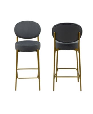 Streamdale Set of 2 Gray Velvet Upholstered Bar Stools with Backrest & Footrest