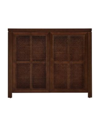 Mid Century Modern Rattan Sideboard Buffet Cabinet with 2 Outlets, Walnut