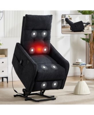  Black Chenille Power Lift Recliner Chair with Massage & Heat for Elderly