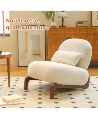 Streamdale Cute Velvet Accent Chair with Solid Wood Legs (White