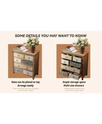Vintage Wooden 6-Drawer Accent Chest - Rustic Multicolor Carved Storage Dresser