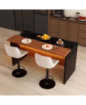 White Marble Look Kitchen Island with LED Lighting