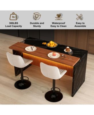 White Marble Look Kitchen Island with LED Lighting