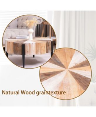 Diameter Rustic Flower-Shaped Wood Coffee Table with Metal Legs