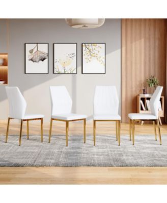  Set of 4 Gold & White Dining Chairs, 37" High, Ergonomic PU Backrest