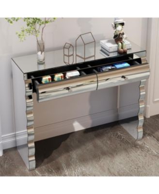  Silver Mirror Console Table with 2 Drawers