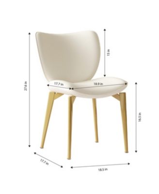  Set of 2 PU leather dining chairs with gold legs and textured backrest.