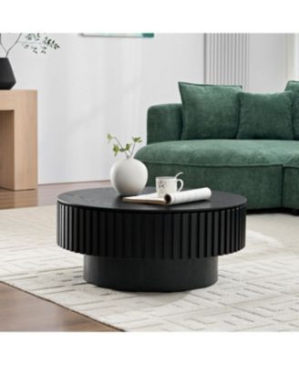 Streamdale 31.49" Nesting Round Wood Coffee Table with Storage - Black