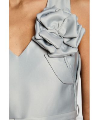Women's Structured Satin 3D Corsage Midi Dress