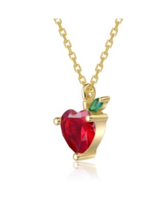 Plated with Colored Cubic Zirconia Heart & Leaf Pendant Necklace