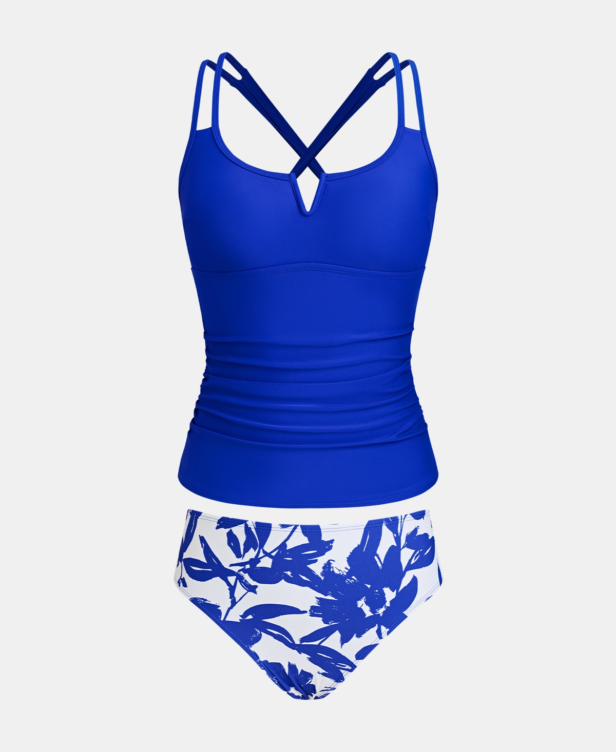 Cupshe Women's Crisscross Back Cutout Ruched Double Straps Tankini Sets