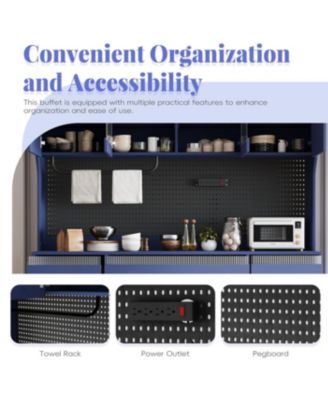  Freestanding 63" W Buffet with Hutch, Coffee Bar Storage Cabinet, Blue