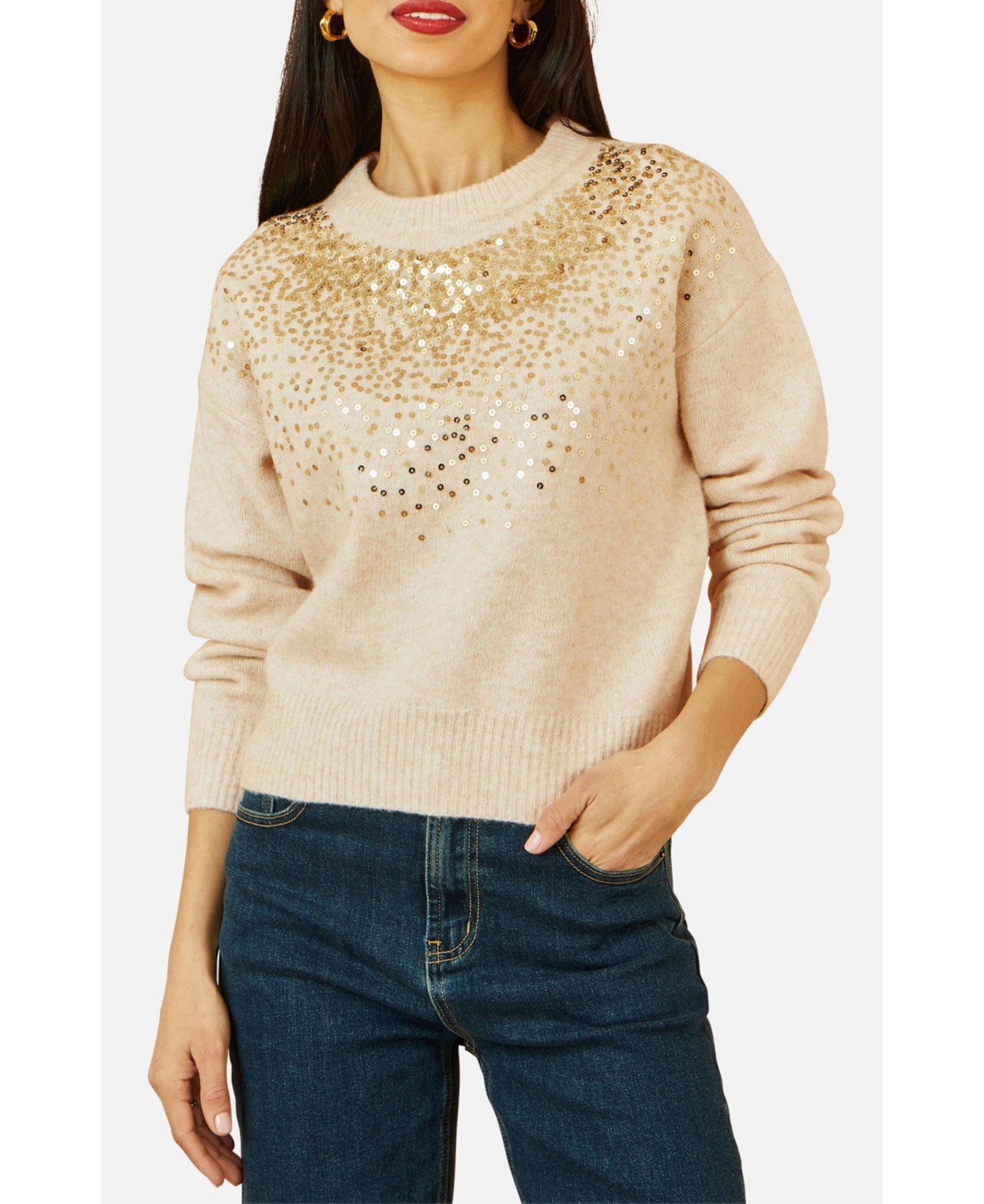 Yumi Women's Relaxed Knitted Sequin Sweater