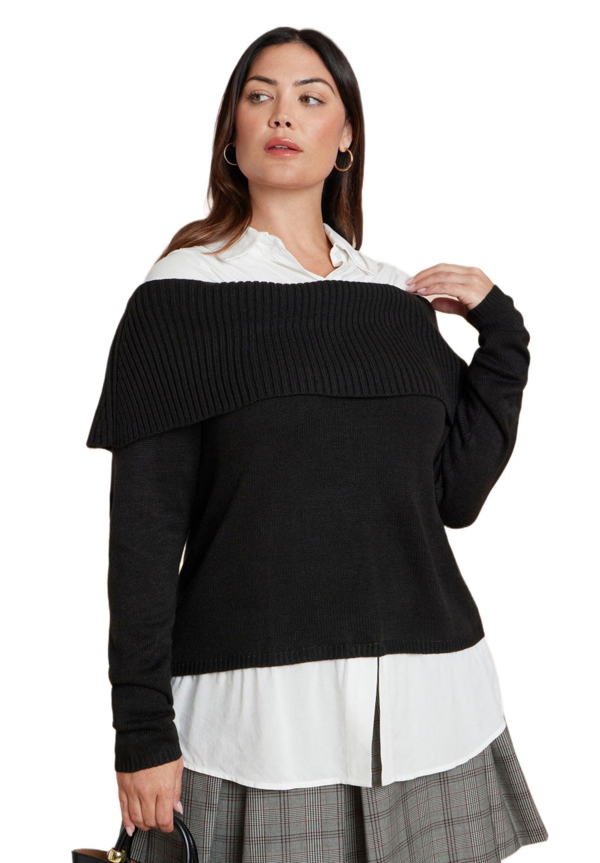 Eloquii Women's Off The Shoulder Twofer Sweater